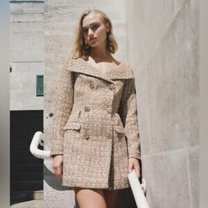 NEW! Self-Portrait Gold Tinsel Boucle Off Shoulder Mini Dress